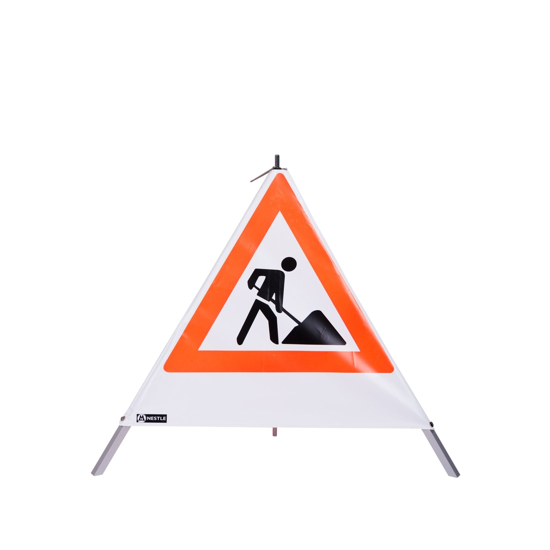 NESTLE Warnpyramide 70 cm, Schaufelmann (VZ123), weiß, mit Mittelfuß NESTLE Warnpyramide 70 cm, Schaufelmann (VZ123), weiß, mit Mittelfuß